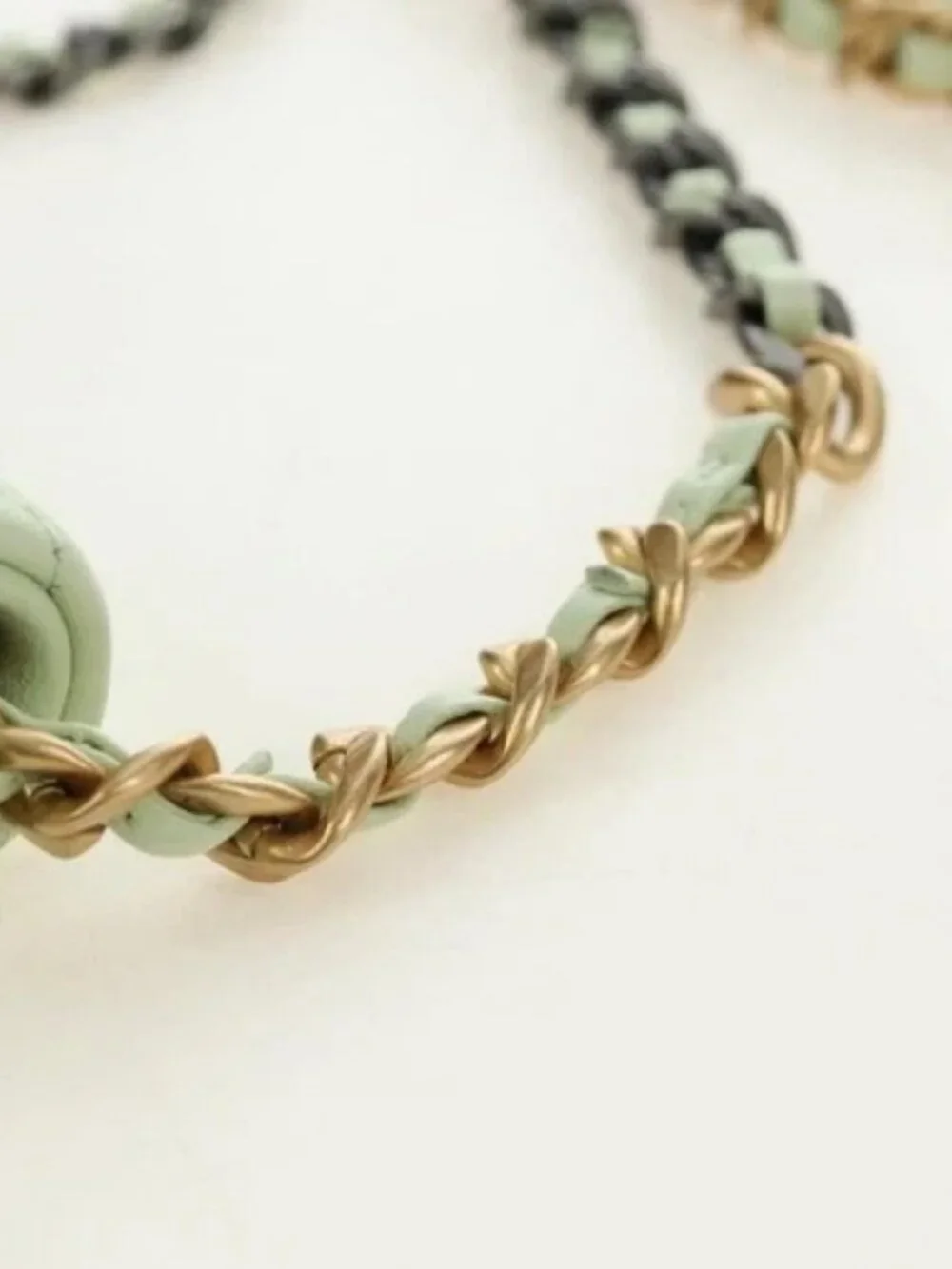 CHANEL Matelasse 19 Chain Bag Lamb Skin Gold Light green CC Auth 188887SAM